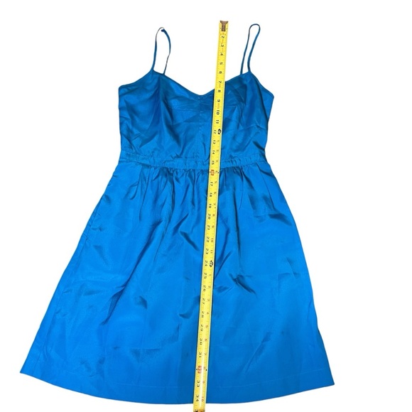 J Crew Satin Electric Blue Mini Party Dress w/ Empire Waist and Spaghetti Straps - Picture 4 of 9